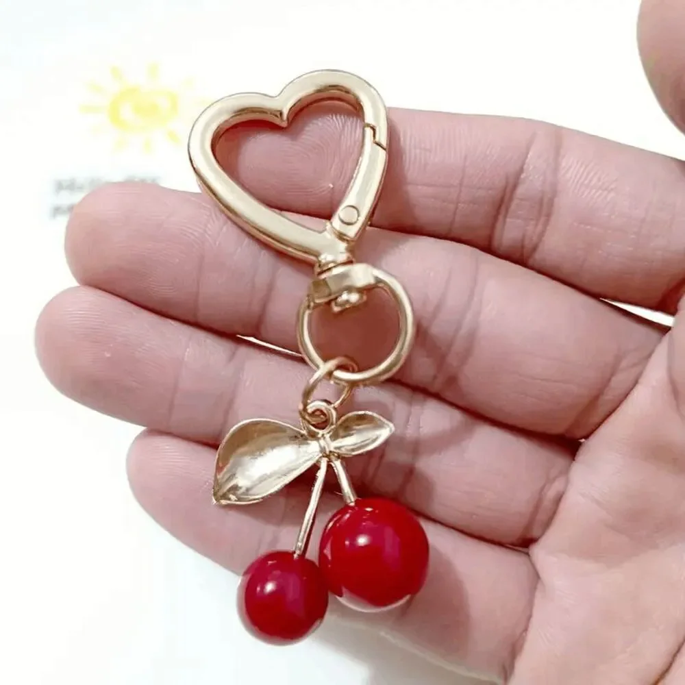 Cherry Red Gold Heart Keychain Bag Pendant Charm